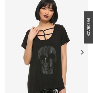 Glitter Skull & Strappy Front Shark Bite Girls Top